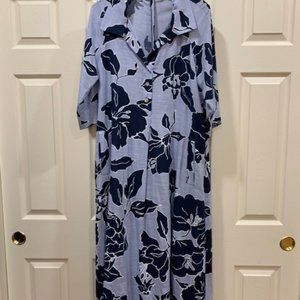 Alembika Floral Island Print Button Up 3/4 Sleeve Midi Size 2